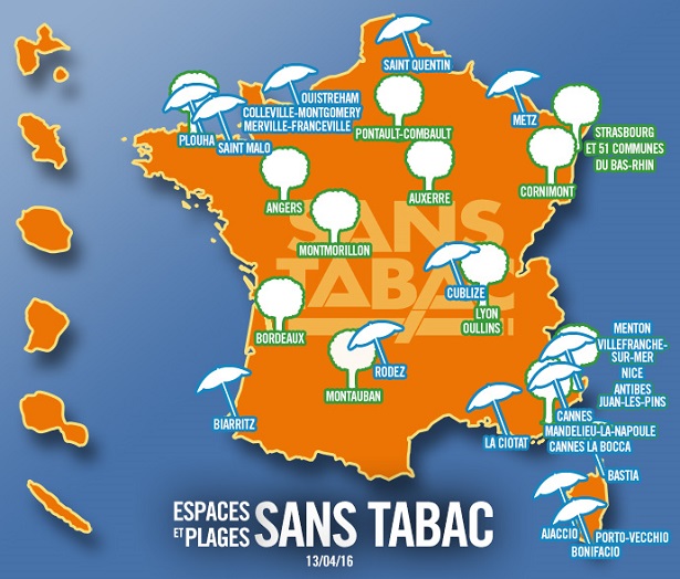 espaces et plages sans tabac en France. Protection environnement et éviter tabagisme passif